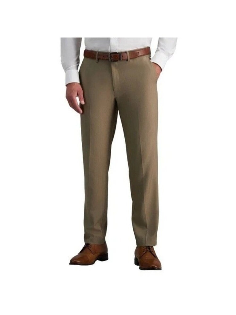 NWT Haggar Men's 32 X 30 Tan Dress Pants With Super Flex Waistband Straight